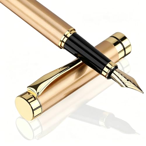 Tiankool Luxury Fountain Pen,Fine Nib, Exquisite Pen Gift Set for Men&Women-Includes 10 Ink Cartridges&Ink Converter- Nice Pens - Gold - color: Gold
