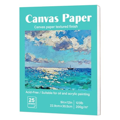 Prudiut 25 Sheets Canvas Paper Pad 9x12 Inches, 180GSM Canvas Sheets Glue Bound Canvas-Textured Surface for Acrylic Oil Painting - Studio Painting Adults Kids Classroom Projects Students Art Hobbyists