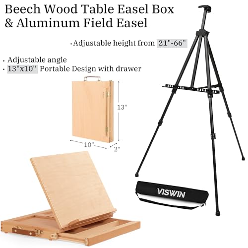VISWIN Professional All-in-One Art Painting Kit with Aluminum & Beech Wood Easel, 96 Acrylic, Watercolor & Oil Paint Set, Canvas, Painting Set with Complete Art Supplies for Adult, Artist, Beginner