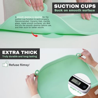 Large Silicone Suction Table Mat, 17" x 12" Thick Placemat with Edge-Bumper, Raised Edge Leakproof, Non-Slip for Kids Toddler Baby Essentials Dinning, Restaurant Eating, Plates, Art, Craft & Painting - color: Green
