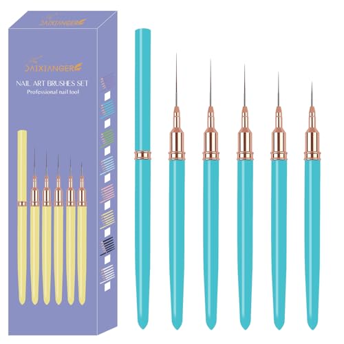 5PCS Liner Brushes for Nails, Nail Art Liner Brushes Set, 6/9/12/15/18mm Thin Detail Brush for Long Lines & Fine Drawing, UV Gel Polish Painting Nail Design Tools - Blue - color: Blue