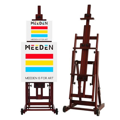 MEEDEN Multi-Function Studio Easel,H-Frame Easel,Painting Easel for Adults,Artist Easel,Floor Easel,Solid Beech Wooden Easels w/Front Wheels,Holds Canvas Art up to 77" - Deep Walnut