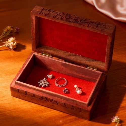 GURU JEE Wooden Indian Handmade Carving Box Tree of LifeTrinket Box Wood Jewelry Organizer Keepsake Box Perfect Gifts For Women 8x5x2.5 Inch - color: Tree Of Life_8X5