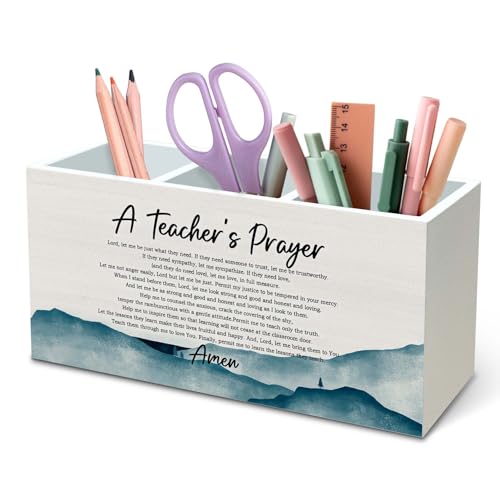 DILSJ Christian Teacher Gifts Pen Pencil Holder Organizer for Desk, A Teacher's Prayer, Mentor Teacher Appreciation Gifts Wooden Box Signs for Women Men Classroom Desk Tabletop Decoration - color: A Teacher's Prayer