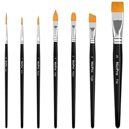 Nicpro Face Paint Brush Set, 7PCS Professional Face & Body Painting Brushes with Black Handles, Synthetic Nylon Hair, Makeup Paintbrush Kit for Halloween Cosplay, Acrylic Watercolor Gouache - color: Black