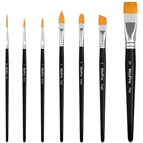 Nicpro Face Paint Brush Set, 7PCS Professional Face & Body Painting Brushes with Black Handles, Synthetic Nylon Hair, Makeup Paintbrush Kit for Halloween Cosplay, Acrylic Watercolor Gouache - color: Black