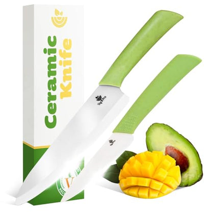 Ceramic Knife Set with Ergonomic Handle, Non-Reactive and Professional Chopping Knife Featuring Sharp, Rust-Proof Blades for Cutting Vegetables & Fruits, Durable Ceramic Kitchen Knives Set 6” & 4” - style: 6 inch & 4 inch