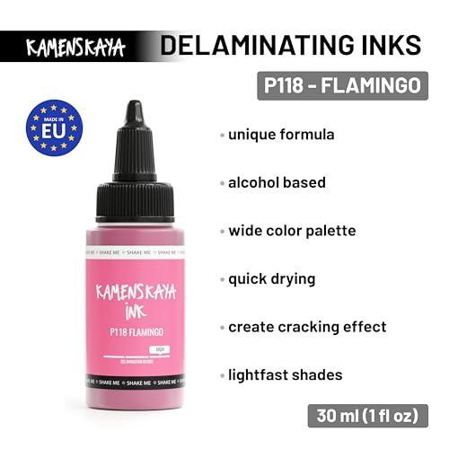 KAMENSKAYA Delaminating Alcohol Inks - Self-Splitting Alcohol Ink P-118 'Flamingo' - 1 fl oz (30 ml) - color: P-118 'Flamingo'