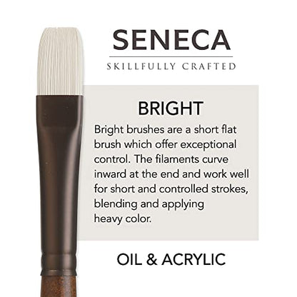 Seneca Artist Brushes by Willow Wolfe, Professional Synthetic Bristle Paint Brush for Acrylic, Oil and Water Mixable Oil, Series 1700, 8 Bright - size: 8