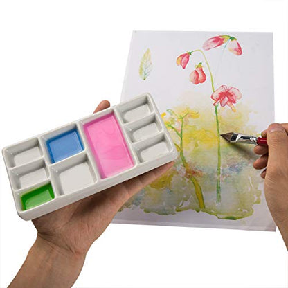 MEEDEN 9-Well News Ceramic Rectangle Artist Paint Palette for Watercolor Gouache Acrylic Oil Painting, 6-4/5 by 3-1/3-Inch