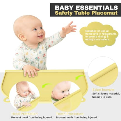 Large Silicone Suction Table Mat, 17" x 12" Thick Placemat with Edge-Bumper, Raised Edge Leakproof, Non-Slip for Kids Toddler Baby Essentials Dinning, Restaurant Eating, Plates, Art, Craft & Painting - color: Yellow