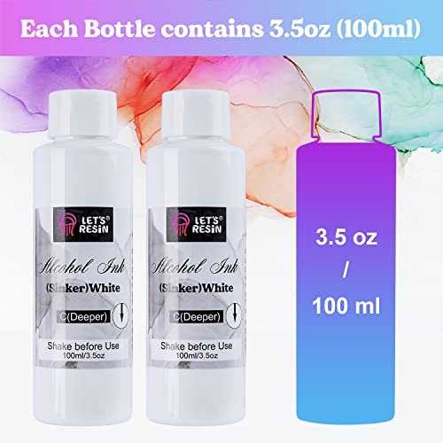 LET'S RESIN White Alcohol Ink for Resin, Alcohol Ink,2 Bottles Each 3.5oz,Adjustable Alcohol-Based Ink,White Pigment for EpoxyResin,Resin Petri,Tumblers, Resina Art