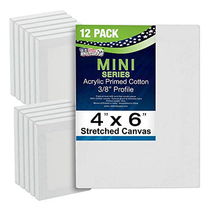 U.S. Art Supply 4x6 Mini Canvases for Painting, 12 Pack Bulk | Small Stretched Artist Canvas Professional Primed - Ideal for Arts & Crafts