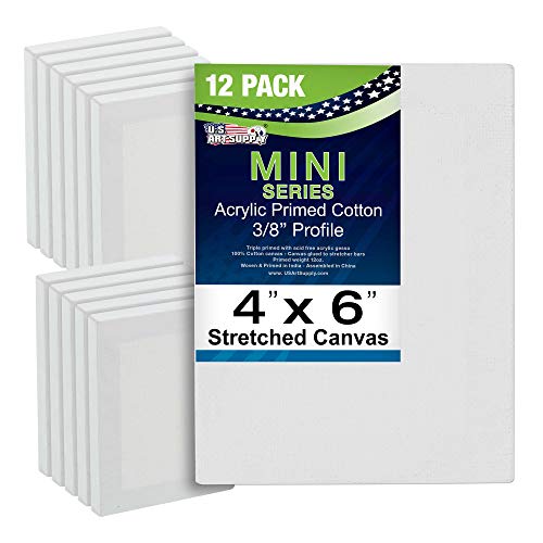 U.S. Art Supply 4x6 Mini Canvases for Painting, 12 Pack Bulk | Small Stretched Artist Canvas Professional Primed - Ideal for Arts & Crafts