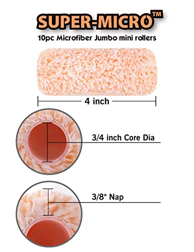 ROLLINGDOG 4 Inch Jumbo Mini Paint Roller Covers - Microfiber Jumbo Roller Sleeves with 3/8” Nap for Walls, Cabinets, Furniture Painting(Pack of 10) - color: microfiber roller covers(Pack of 10)