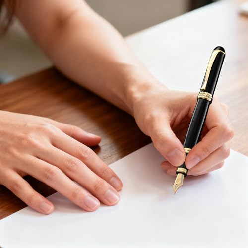 Luxury Fountain Pen Set – 46g Metal Calligraphy Pen with Gift Box, 2 Ink Cartridge Sets (Black & Blue), Flex Nib Writing Pen for Beginners & Professionals (Black) - color: Black