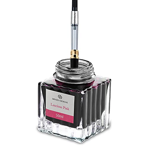 Dryden Designs Fountain Pen Ink Bottle Luxury Edition, (Luscious Pink) Fountain Pen Bottled Ink. Compact Designed Bottle (Model: Smooth Flow 50ml) - color: Pink [Luscious Pink] Ink Bottle