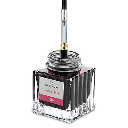 Dryden Designs Fountain Pen Ink Bottle Luxury Edition, (Luscious Pink) Fountain Pen Bottled Ink. Compact Designed Bottle (Model: Smooth Flow 50ml) - color: Pink [Luscious Pink] Ink Bottle