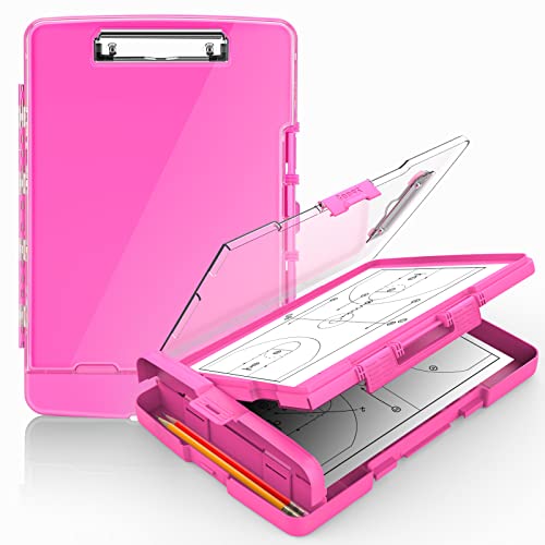 Sooez Original Clipboard with 2 Storage & Pen Holder, Heavy Duty Clip Boards 8.5x11 with Dual Storage, Clearview Dry Erase Coach Clipboard with Real Hinge, High Capacity, School & Office Supplies - color: Pink