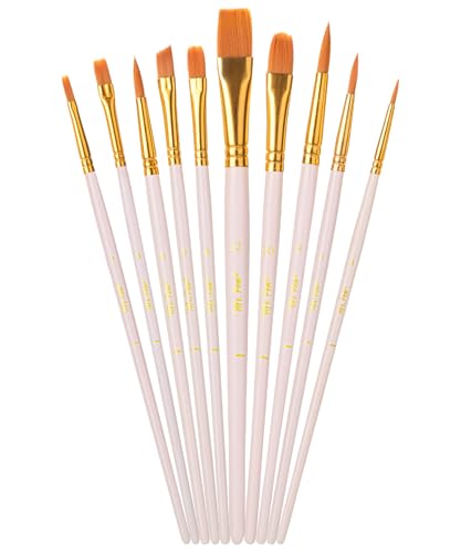 Mr. Pen- Acrylic Paint Brushes Set, 10 Pack, Round & Pointed Tip | Nylon Hair Artist Brushes for Watercolor, Oil, Rock, Face, Nail, Miniature, Canvas, Detailing, Drawing, Art Supplies - color: Beige, size: 10 Pcs