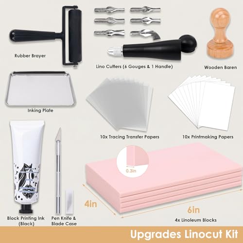 Linocut Kit for Beginners Stamp Making Set with Linoleum Blocks for Printmaking & Linocut Tools, DIY Art Gift for Adults & Teens - color: Black-linocut kit