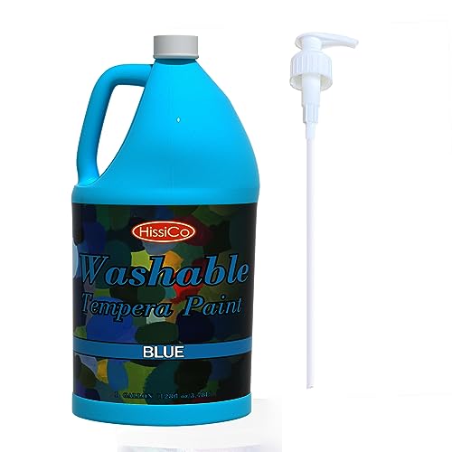 HissiCo Washable Tempera Paint for Kids,Blue(128 oz/1 Gallon) Liquid Poster Paint, Non-Toxic Kids Paint with Fluorescent Glitter Metallic Neon Colors for Finger Painting, Hobby Painters