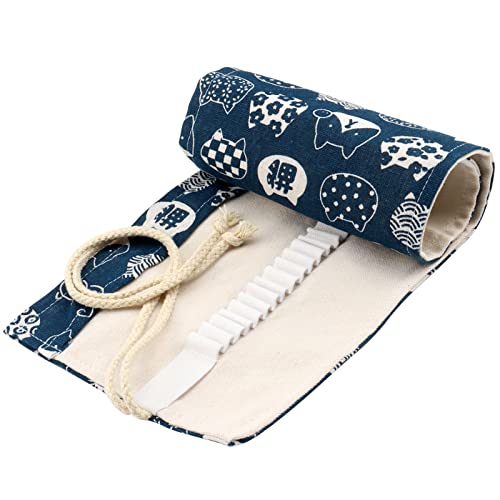 Canvas Pencil Wrap Case, 48 Holes Colored Pencil Roll Holder Storage Pouch for Artist, Office (48 Holes, Blue-2) - color: Blue-2, style: 48 Holes