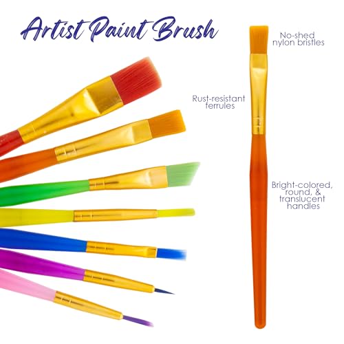 BAZIC Products Translucent Handle Paint Brush Set, 7 Ct, 2-Pack | assorted tips for painting, crafts, classroom art