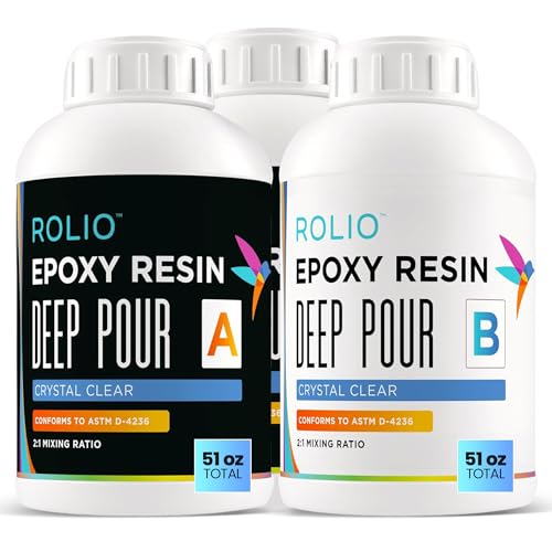 Rolio Deep Pour Epoxy Resin 51 Oz Crystal Clear - Easy to Mix Self Leveling Kit 2:1 Ratio Fast Cure Ideal for River Table, Wood, Casting, Preservations, Jewelry, Art Crafts DIY Projects - size: 51 oz