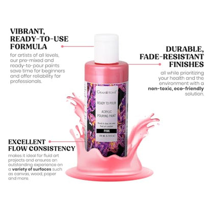 GRANOTONE Premium Metallic Acrylic Pouring Paint Pink Colour 6.76 fl oz 200 ml Ready to Use Superior High Flow Formula for Canvas Wood Paper Craft and Fluid Art Projects Made in India - color: PINK