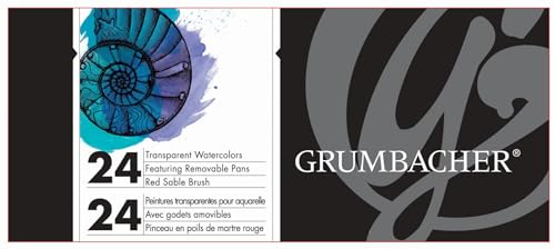 Grumbacher Transparent Watercolor Set, 24 Colors & Brush - color: 24 Colors & Brush, style: Transparent