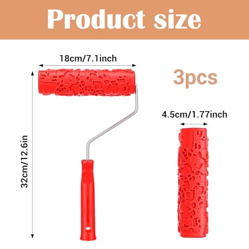 3 Pcs Texture Roller Set, 7'' Textured Paint Rollers, Pattern Rubber Rollers for Walls, Furniture & Floors, DIY Decorative Art Painting Tools