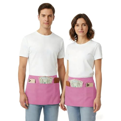 BOHARERS Pink Waitress Apron for Women with 3 Pockets - Durable Server Aprons for Restaurant Waterproof Oilproof - color: G-1 Pack Pink