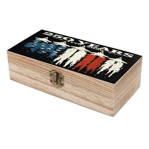 250 Year America Anniversary 1776 2026 Usa Flag Airplane Smoke Jewelry Box Wooden Rustic Multi-Purpose Organizer with Front Clasp for Jewelry, Crafts, Accessories & Small Items - color: style-7