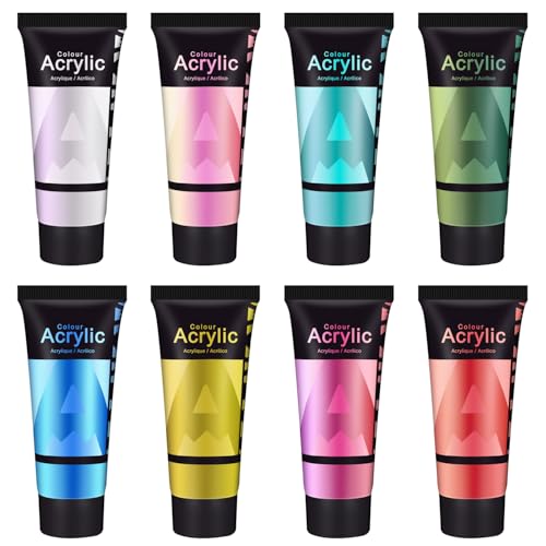 AUREUO Iridescent Acrylic Paint, 8 Colors x 0.71 Fl Oz / 21ml Pearlescent Acrylic Paint Set, Glitter Paint for Canvas, Rocks, Wood, Fabric, Ceramic - Art Paints for Painting - color: 8 Iridescent Colors, size: 0.71 Fl Oz (Pack of 8)