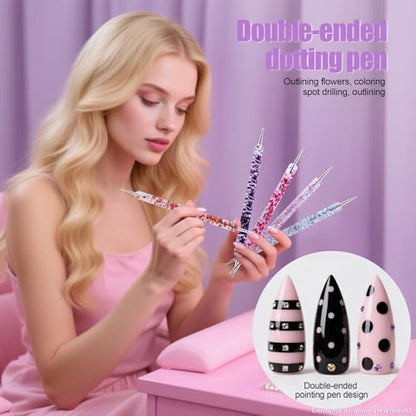 Artdone 38Pcs Nail Striping Tape Lines Kit With Nail Art Pens Dotting Tools And Liner Brushes For Gel Polish Small Detail Drawing Design Paint - color: 38Pcs Color Set
