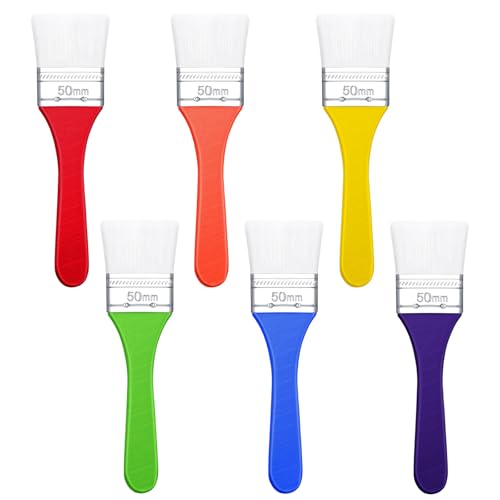 Zhehao 6 Pack Paint Brushes for Acrylic Painting Gifts Set 2 Inch Quality Water Silk Pastel Cute Flat Washable Brushes Dyeing Crafts As Valentine Friends Favors(Rainbow Color) - color: Rainbow Color