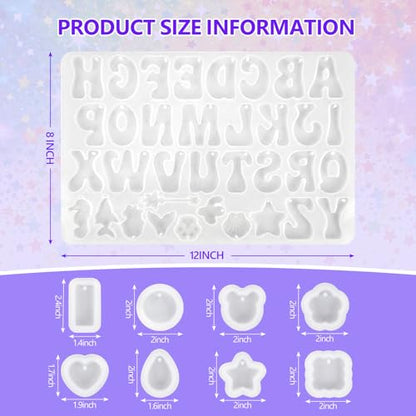 KISREL Epoxy Resin kit -18oz Clear Epoxy Resin with Silicone Alphabet Resin molds and Jewelry Making Kits, 2 Part Epoxy and Hardener for Casting Coating, Keychains, DIY Craft Decorations - size: Alphabet Molds and 8 Mini Molds