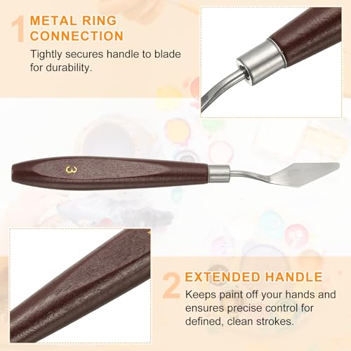 HARFINGTON 5pcs Palette Knife Painting Tool 1.5 x 0.59 Stainless Steel Art Spatula Pallet Knives Scrapers Tools with Beech Wood Handle for Acrylic Oil Canvas Mixing Spreading, Red/Silver - size: 1.5" x 0.59"