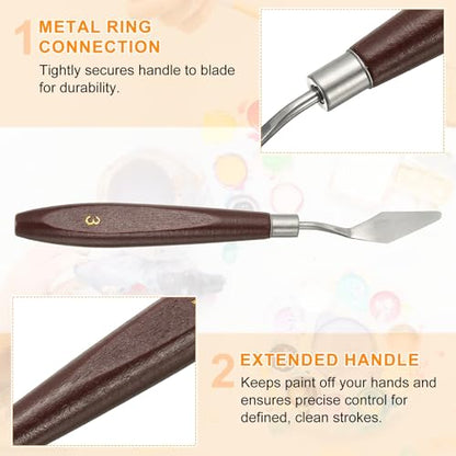 HARFINGTON 5pcs Palette Knife Painting Tool 1.5 x 0.59 Stainless Steel Art Spatula Pallet Knives Scrapers Tools with Beech Wood Handle for Acrylic Oil Canvas Mixing Spreading, Red/Silver - size: 1.5" x 0.59"
