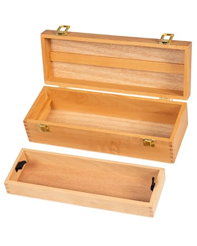 DJAR Multi-Function Artist Tool Box with Locking Clasps, Removable Tray Wooden Art Supply Box for Brushes, Pencils, Erasers,Artist Supplies Storage Organizer, Natural - color: Natural