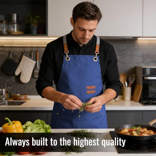 Aoomzoon Durable Kitchen Apron,Multifunctional Chef Aprons for Women & Men with Pockets for Cooking Baking & Daily Use - color: Blue