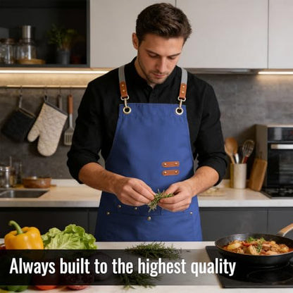 Aoomzoon Durable Kitchen Apron,Multifunctional Chef Aprons for Women & Men with Pockets for Cooking Baking & Daily Use - color: Blue