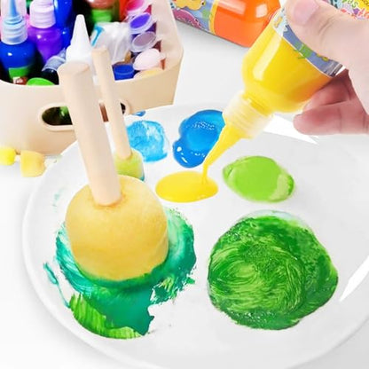 10 Pcs Round Painting Sponges Foam Brushes Foam Stencil Sponge Daubers Wood Handle Sponge Brush Painting Sponge Sticks Tools