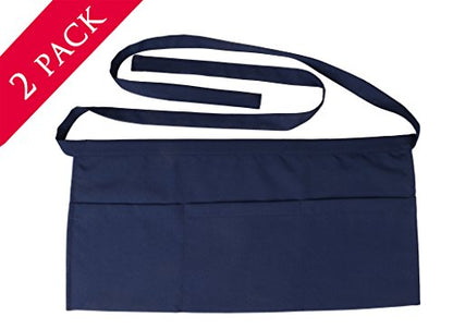 Resist water 3 big Pockets Waist Server Apron Kitchen Restaurant Unisex Half Aprons - color: Navy