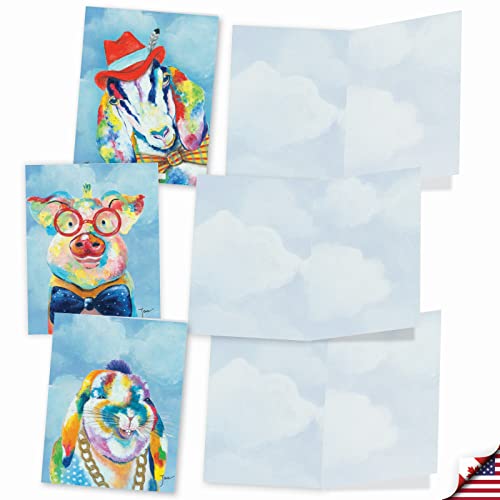 The Best Card Company - 10 Adorable Note Cards Blank (4 x 5.12 Inch) - Wildlife and Animal, Assorted Boxed Set - Funny Farm M6563OCB-NB - style: Funny Farm