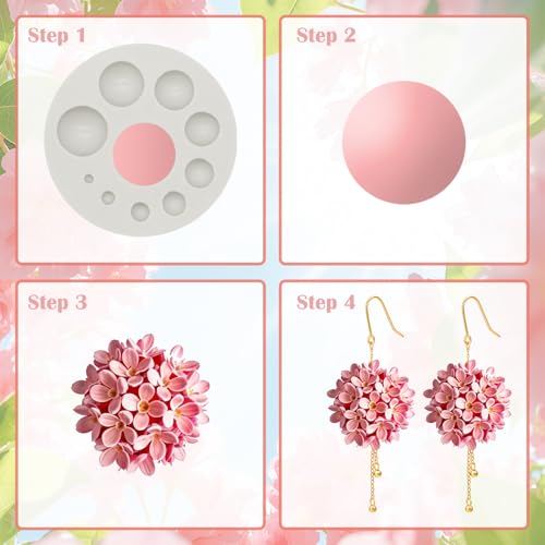 2Pcs Polymer Clay Molds for Jewelry Making, Half Round Ball and Heart Shape Polymer Clay Earring Tools Cutters Silicone Craft Mould Earring Making Supplies