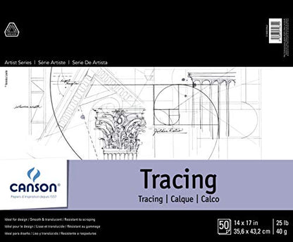 Canson Foundation Series Tracing Pad, 14” x 17”, Fold-over Cover, 50 Sheets (100510962)