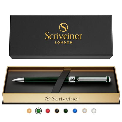 Scriveiner Green Ballpoint Pen - Stunning British Racing Green Luxury Pen, Chrome Finish, Schmidt Black Refill, Best Ball Pen Gift Set for Men & Women, Professional Executive Office, Nice Designer Pen - color: 4. British Racing Green with Chrome