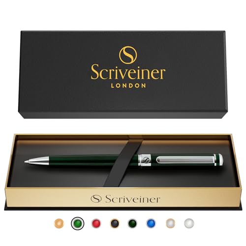 Scriveiner Green Ballpoint Pen - Stunning British Racing Green Luxury Pen, Chrome Finish, Schmidt Black Refill, Best Ball Pen Gift Set for Men & Women, Professional Executive Office, Nice Designer Pen - color: 4. British Racing Green with Chrome
